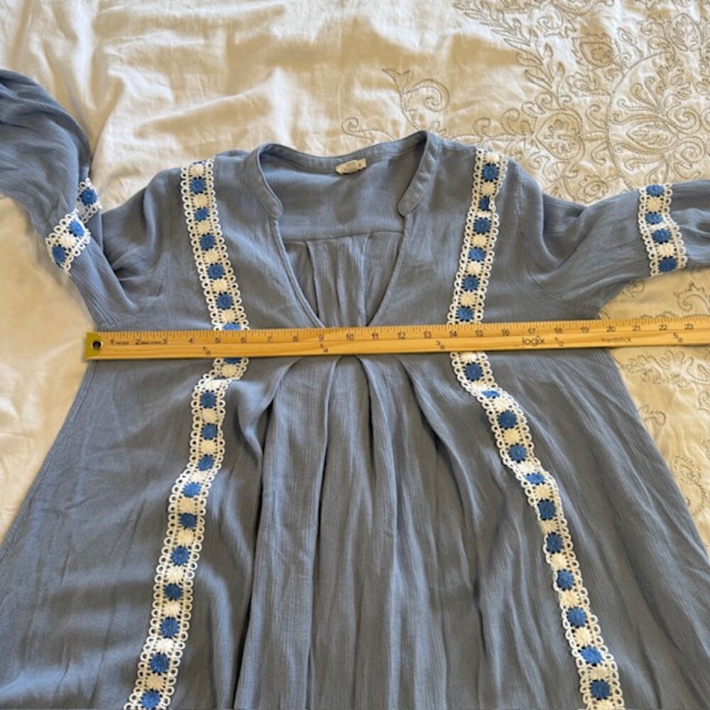 En Creme Shirt Women’s Small Blue Embroidered Peasant Bohemian Boho Tunic Top - Picture 7 of 12
